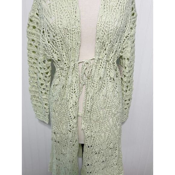 Free People‎ Sweet Talker Long Crochet Cardigan Honeydew Green XS Extra Small - Picture 4 of 13